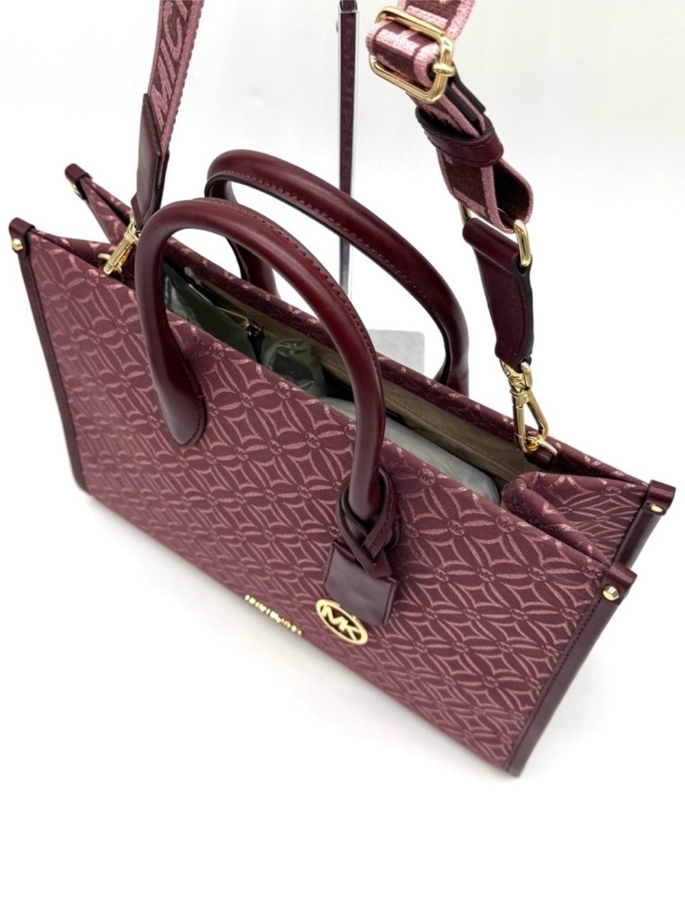 Michael Kors Medium Mirella Tote Bag & Matching Bifold Zip Chain Wallet Ox Blood - Picture 5 of 12